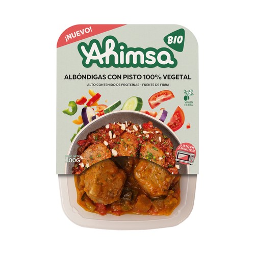 AHIMSA Bio Albóndigas (100%) vegetales con pisto, listas para calentar y comer 300 g.