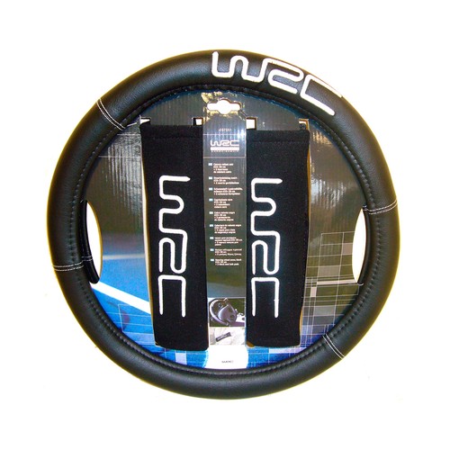Cubre volante y protector de cinturón de seguridad, color negro, WRC.