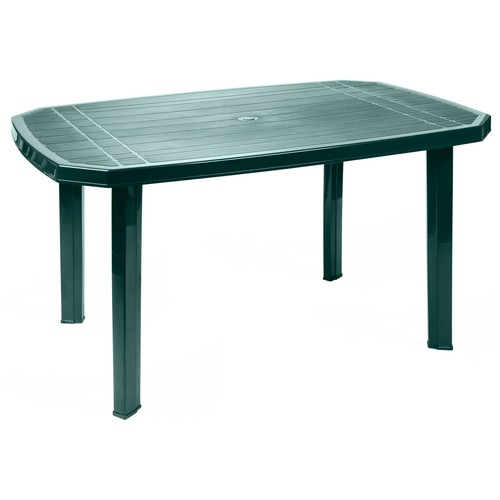 Mesa de jardín fabricada en polipropileno color verde, 1,37x0,8x0,7 m PLASTICOS JOLUCE.