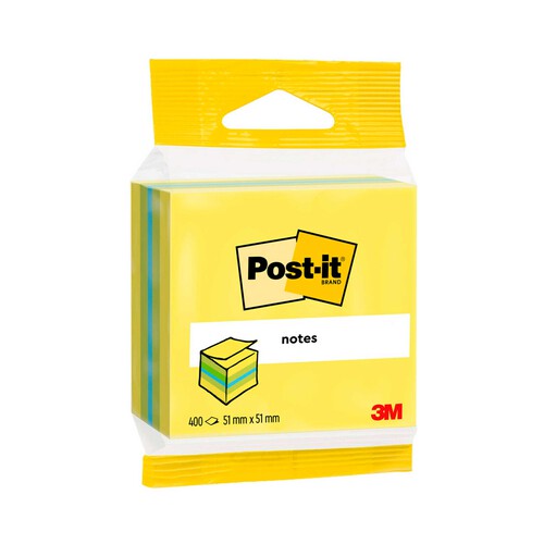 Alcampo Taco de 400 notas adhesivas cuadradas de 51x51 mm y de diferentes colores POST-IT Minicubo