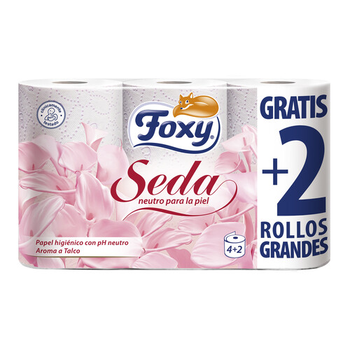 Papel higiénico, neutro para la piel FOXY Seda 4 + 2 olllos