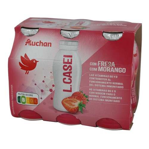 AUCHAN Leche fermentada con Lcasei y fresas 6 x 100 g. Producto Alcampo