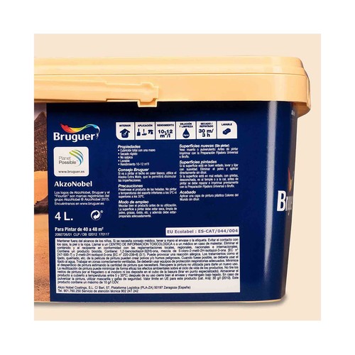 Pintura para paredes monocapa BRUGUER Colores del mundo Egipto Ocre Suave, 4L.