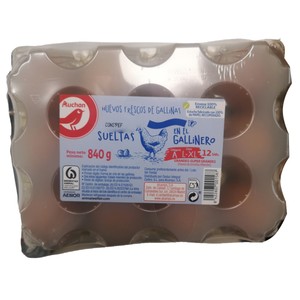 Imagen de AUCHAN Huevos de gallinas sueltas en el gallinero clase L-XL categoría A12 uds Producto Alcampo.