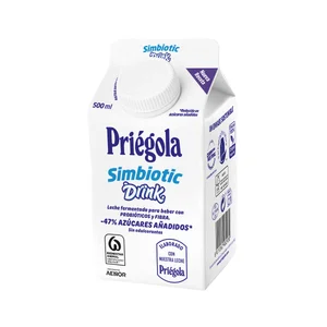 PRIÉGOLA Leche fermentada para beber con Lcasei, fibra alimentaria, fermentos lácticos vivos y sabor natural Simbiotic 500 ml.