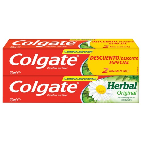 COLGATE Herbal Original Pasta de dientes con flúor e ingredientes naturales 2 x 75 ml.