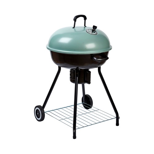 Barbacoa redonda con ruedas y tapa para carbón, 59x24x61cm. GARDENSTAR ALCAMPO.