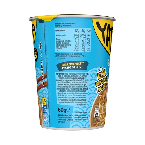 YATEKOMO Fideos Orientales instantáneos con sabor gamba - 60 g.