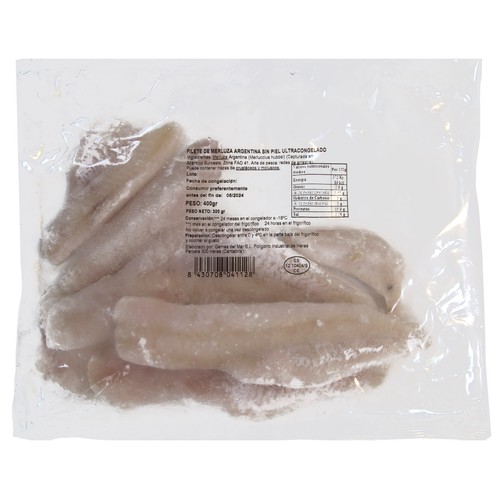 GEMAS DEL MAR Filetes de merluza argentina, ultracongelados y sin piel GEMAS DEL MAR 300 g (P.N.)