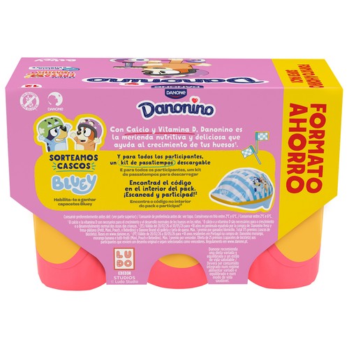DANONINO de Danone Petit suisse con sabor a fresa y plátano 12 x 50 g.