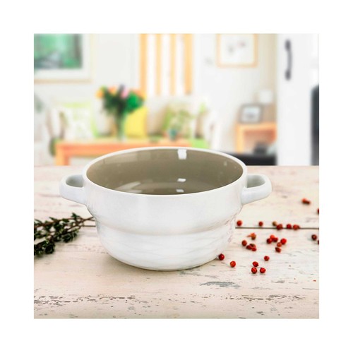 Bol para Sopa  de Gres bicolor Blanco y Nature 50cl Vita, QUID