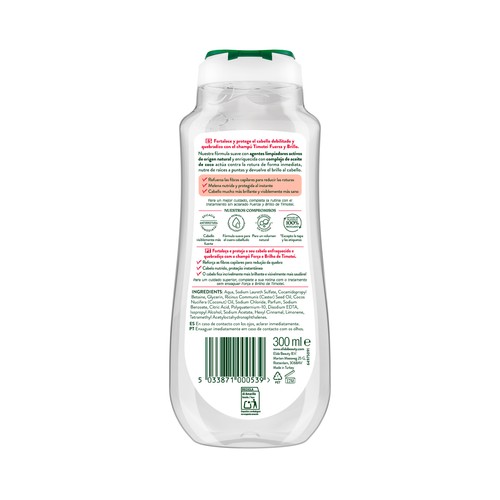 TIMOTEI Champú fuerza y brillo para cabellos debilitados y quebradizos 300 ml.