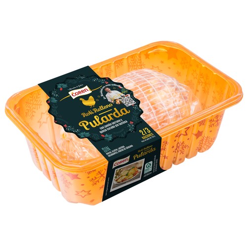 COREN Roti de Pularda relleno con jamón serrabi y queso curado sin lactosa, listo para hornear 750 g
