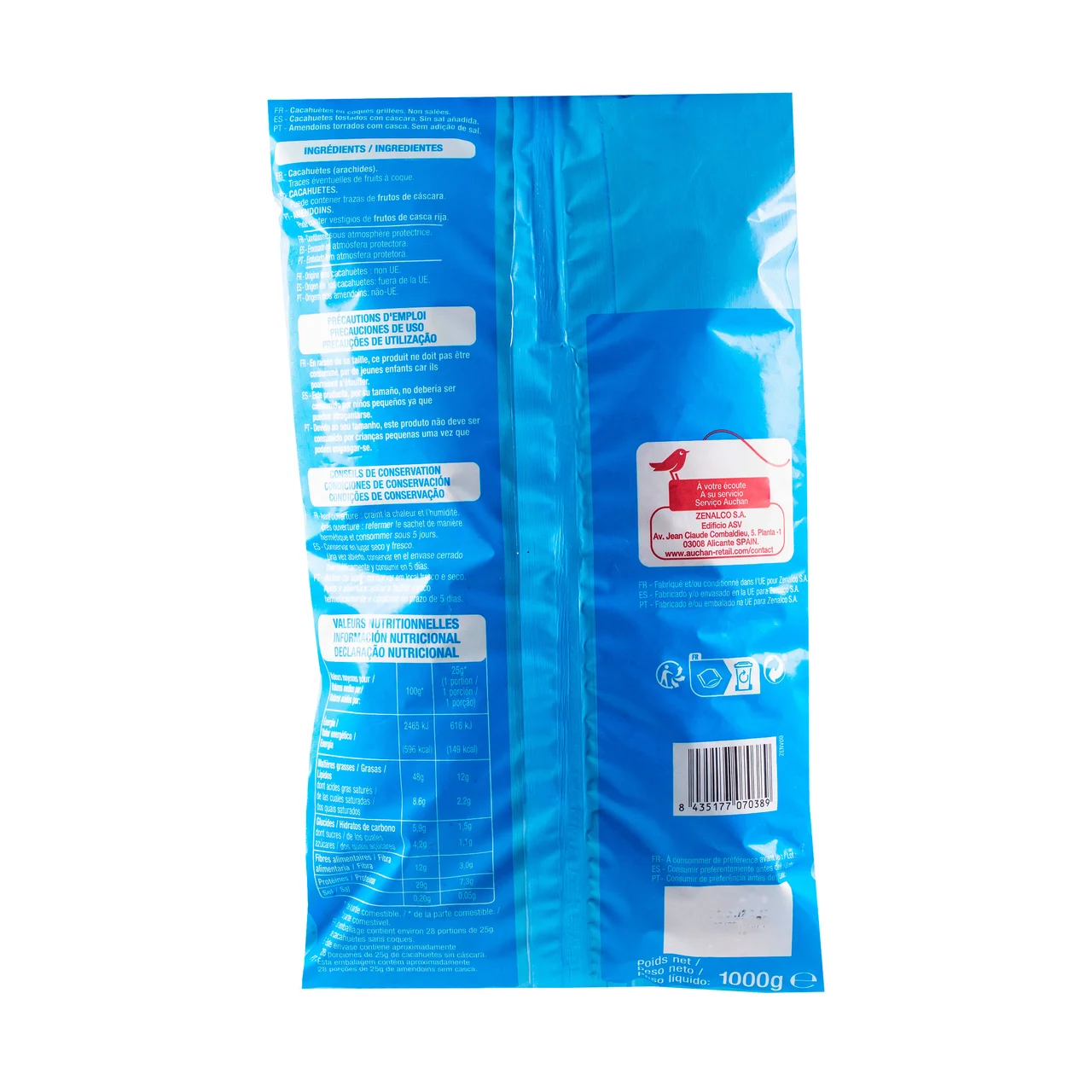 PRODUCTO ALCAMPO Cacahuetes con cáscara tostados sin sal 1 kg.