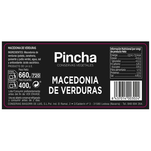 PINCHA Macedonia de verduras al natural