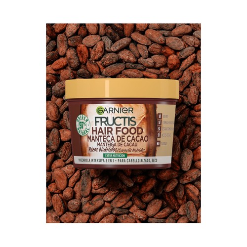 FRUCTIS Hair food de Garnier Mascarilla extra nutritiva con manteca de cacao, para cabello rizado, seco 390 ml.