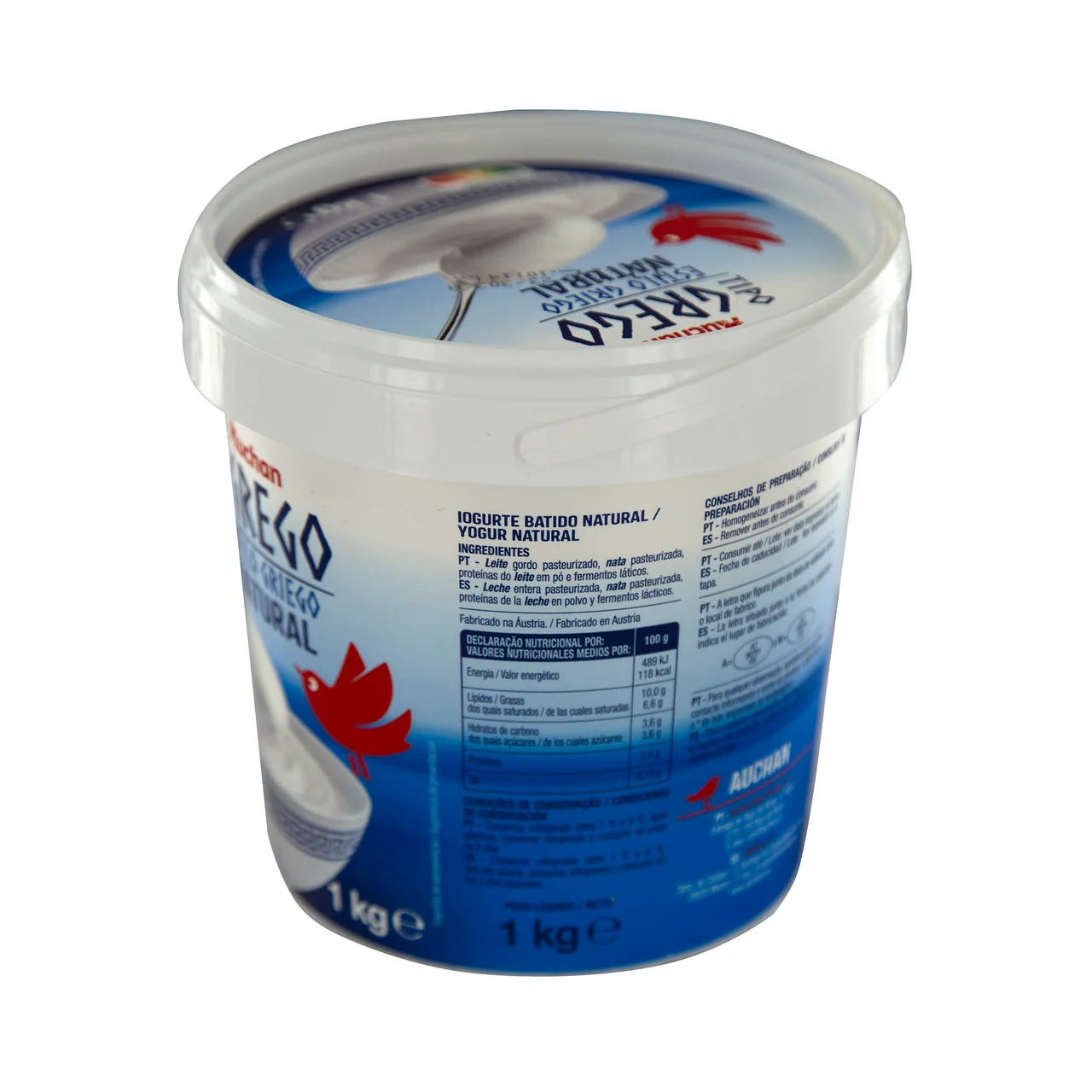 AUCHAN Yogur estilo griego natural 1 kg. Producto Alcampo