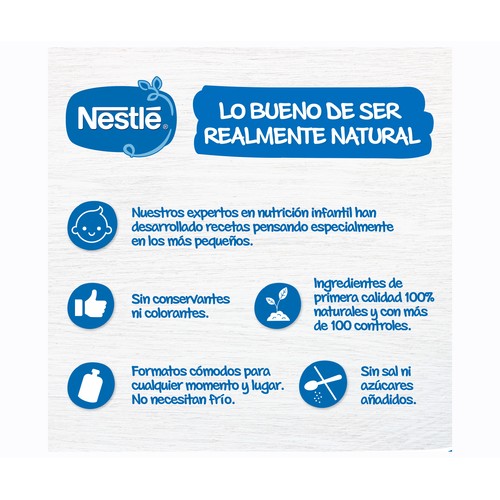 NESTLÉ Tarrinas de plátano, mango, pera, piña, albaricoque, melocotón y manzana, a partir de 6 meses 4 x 100 g.