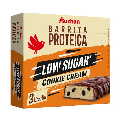 PRODUCTO ALCAMPO Barritas proteicas con chocolate negro y relleno sabor galleta con nata 3 x 40 g.