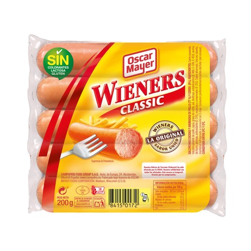 OSCAR MAYER Wienners classic Salchichas cocidas (pollo - cerdo) sabor ahumado 200 g.