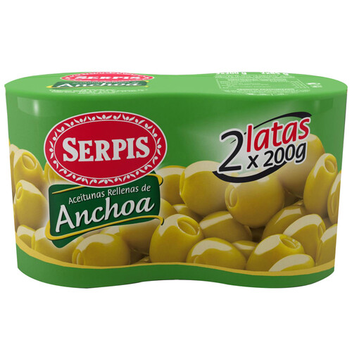 SERPIS Aceitunas verdes rellenas de anchoa SERPIS pack 2 uds. x 85 g.