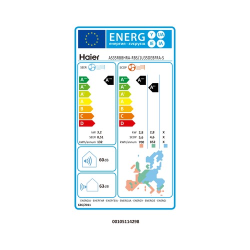 Aire acondicionado Split con bomba de calor HAIER Tide Premium 35, 3.000 frigh/h A+++/A+++. gas R32.