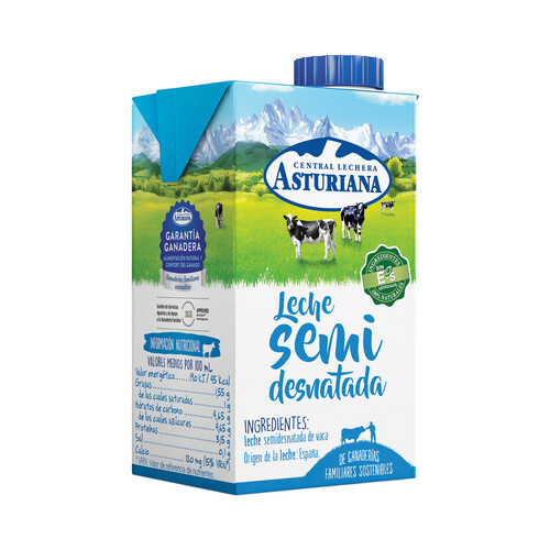 CENTRAL LECHERA ASTURIANA Leche de vaca semidesnatada de origen español 6 x 500 ml.