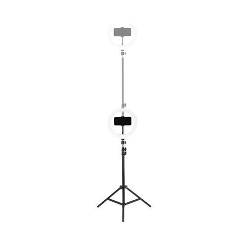 Aro de luz con trípode CELLULAR LINE SELFIERINGPROMULTK, anillo Led 10'', altura 1,60m, 18 modos de iluminación RGB, mando Bluetooth.