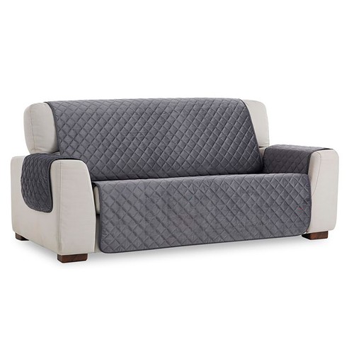 Cubresofa acolchado de terciopelo, antideslizante, 3 plazas, color gris, BELMARTI.