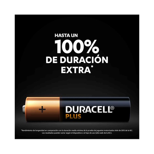 Pack de 10 pilas alcalinas AAA, LR03, 1,5V, DURACELL Plus.
