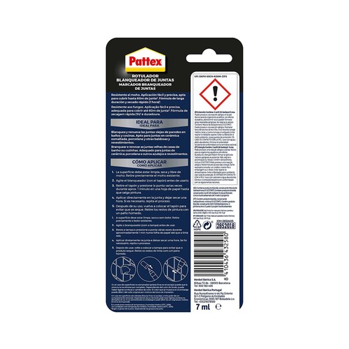 Rotulador blanqueador de juntas resistente al moho, PATTEX, 7ml.