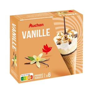 Imagen de AUCHAN Conos de helado de vainilla con salsa de chocolate 6 x 120 ml. Producto Alcampo