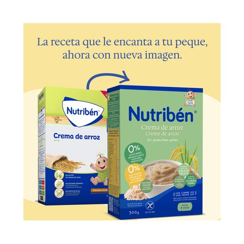 NUTRIBÉN Papilla en polvo de crema de arroz, a partir de 4 meses 300 g.