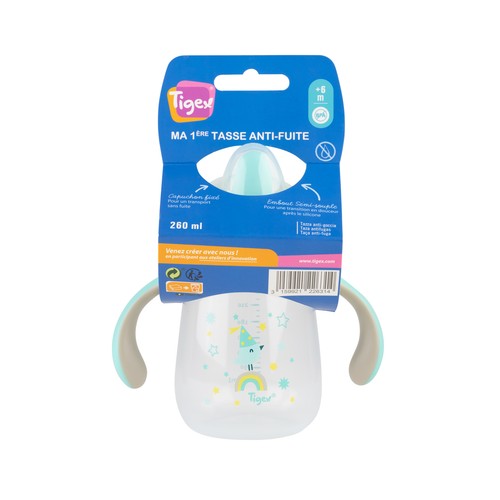 Taza antifugas TIGEX con asas, para bebes de + de 6 meses.