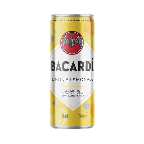 BACARDI Combinado de Bacardí carta blanca con zumo de limón BACARDÍ Lata de 25 cl.