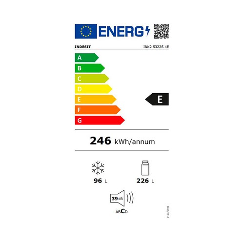 Frigorífico combi 183,5cm INDESIT INK2 5322S 4E, No Frost, clasificación energética: E, H: 183,5cm, A: 59,5cm, F: 66,5cm, capacidad total: 322L.