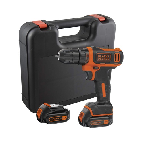 Taladro atornillador a batería, 2 baterías de litio 10.8V,  BLACK + DECKER BDCDD12KB-QW.