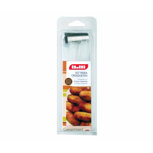 Kit para hacer croquetas con 10 mangas desechables de 55cm. y un cornete de acero inoxidable IBILI.