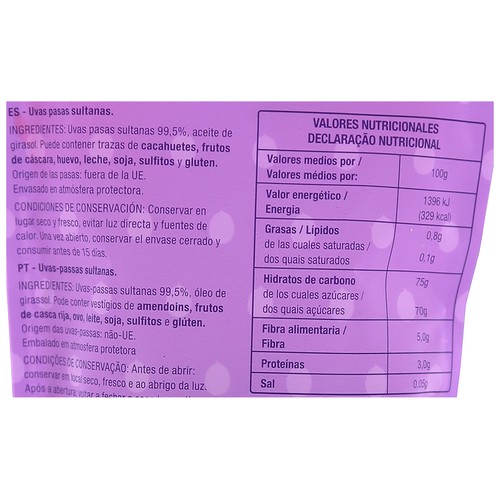 PRODUCTO ALCAMPO Pasas sultanas ideales para repostería 125 g.