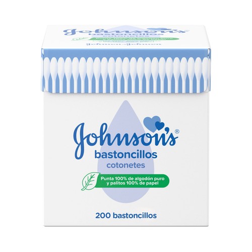 JOHNSON´S Bastoncillos para bebés, niños y adultos de papel con extremos de algodón 100% puro 200 uds.