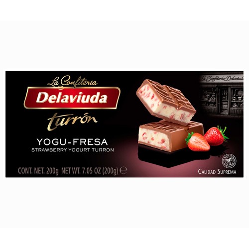 DELAVIUDA Turrón praliné yogur-fresa 200 g.