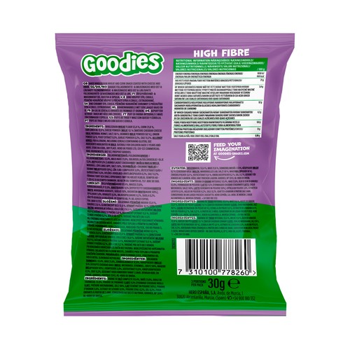 GOODIES Snacks horneados con forma de dinusario, sabor queso y cebolla, a partir de 3 años 30 g.