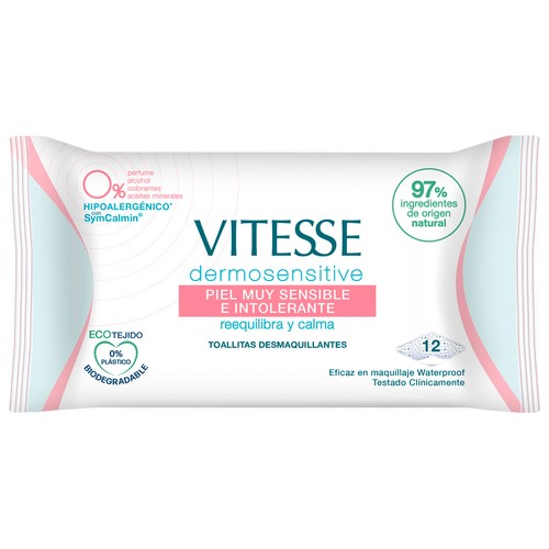 VITESSE Dermosensitive Toallitas limpiadoras y desmaquilladoras, para pieles muy sensibles 12 uds.