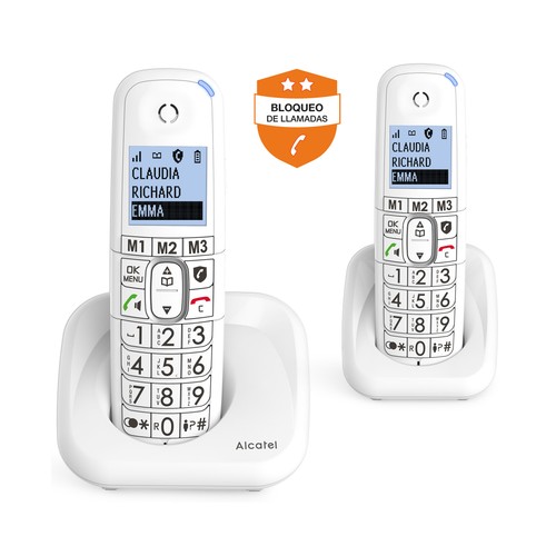Teléfono inalámbrico dúo ALCATEL Xl785 blanco, identificador llamadas, agenda 100 contactos, pantalla iluminada.