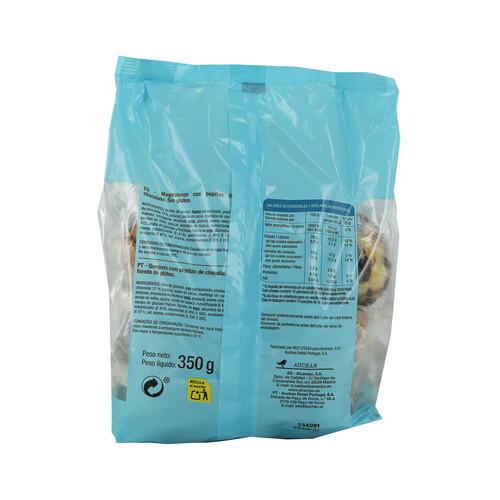 PRODUCTO ALCAMPO Magdalenas con pepitas de chocolate sin gluten PRODUCTO ALCAMPO 350 g.