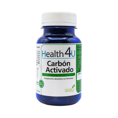 HEALTH 4 U Complemento alimenticio a base de carbón vegetal, fibra, plantas y fermentos 90 capsulas.