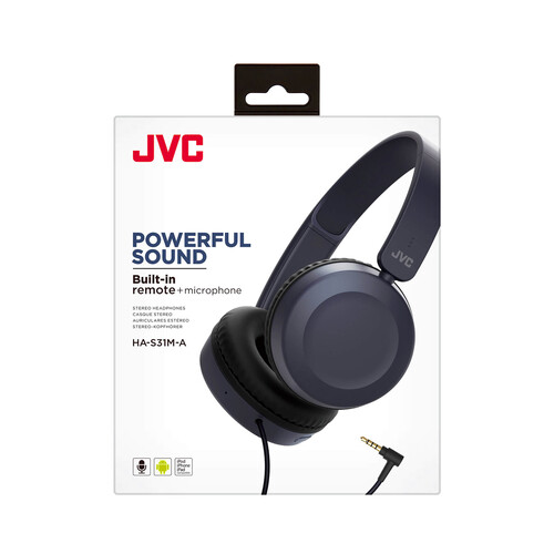 Auriculares tipo diadema JVC HA-S31M-A con cable, color azul.