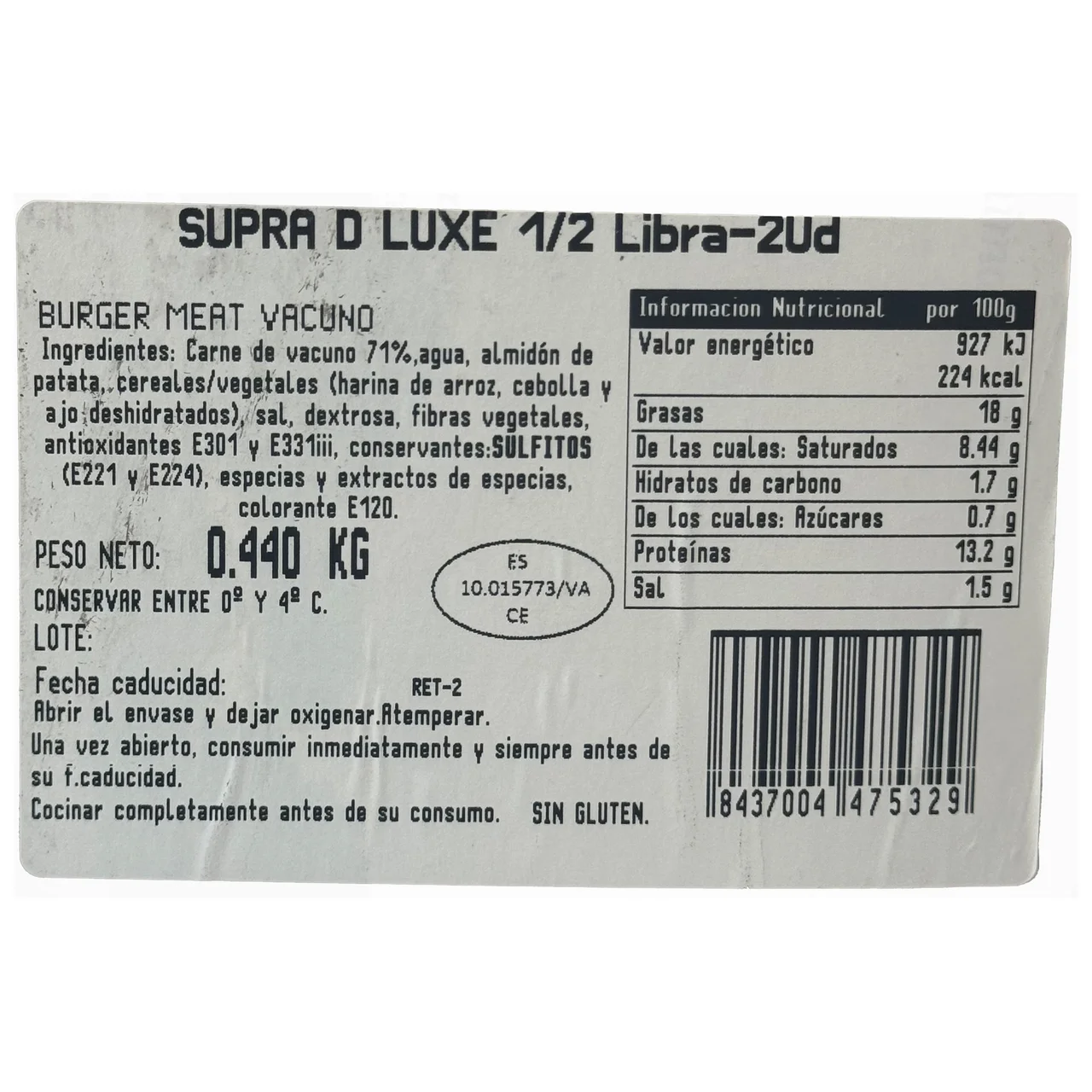 Burguer meat de vacuno de 1/2 libra 2 uds.