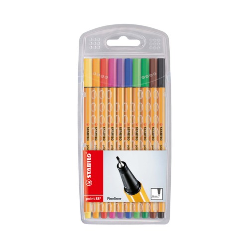 Rotulador punta fina STABILO point 88 - Estuche de 10 colores.