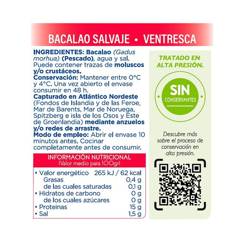 Ventresca de bacalao desalado ALKORTA 250 g.